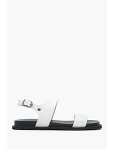 Women's White Leather Flat Sandals Estro ER00113111