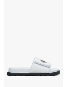 Women's White Padded Leather Slide Sandals Estro ER00113073