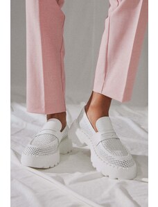 White Women's Perforated Loafers for Summer Estro ER00112849