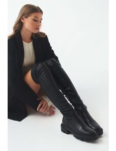 Women's Black Leather Knee High Boots Estro ER00111892