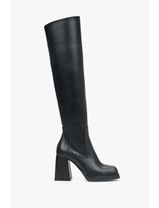 Women's Black Leather Knee-High Heeled Boots Estro ER00112018