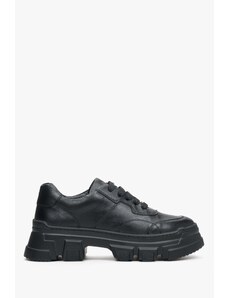 Women's Black Sneakers made of Genuine Leather on a Chunky Platform Estro ER00113362
