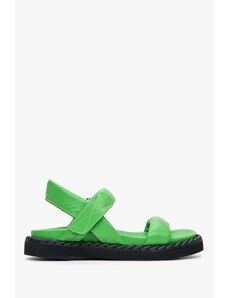 Women's Green Leather Flat Sandals Estro ER00112984