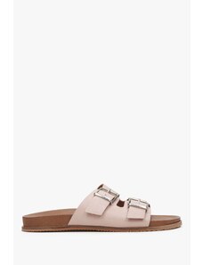 Women's Pale Pink Leather Slide Sandals Estro ER00113106