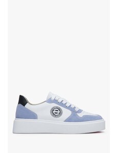 Women's Blue & White Sneakers Made of Leather & Velour Estro ER00113465