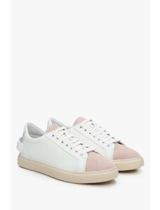 Women's White & Pink Sneakers made of Genuine Leather & Velour Estro ER00112839