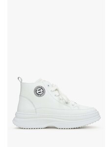 Women's White Leather High-Top Sneakers Estro ER00113461