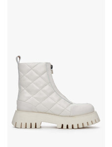 Women's White Leather Quilted Boots for Winter Estro ER00111822