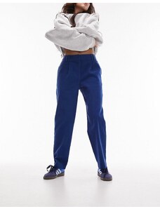 Topshop - Pantaloni blu in tessuto a coste con pinces