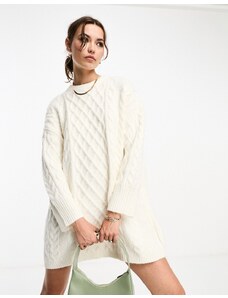 ASOS DESIGN - Vestito maglia corto oversize lavorato a trecce color crema-Bianco