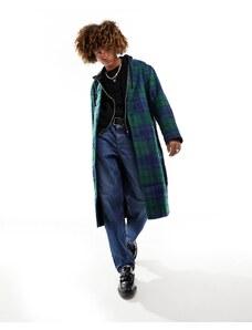 ASOS DESIGN - Cappotto oversize a quadri blu e verdi effetto lana-Verde