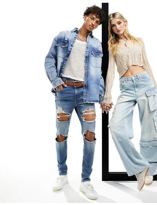 ASOS DESIGN - Jeans power stretch con strappi lavaggio azzurro chiaro-Nero