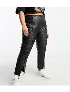 Urbancode Curve - Pantaloni neri in vera pelle con lacci-Black