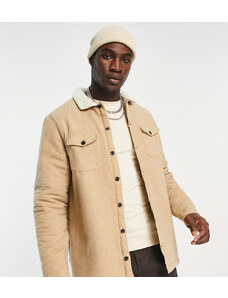 Threadbare Tall - Camicia giacca foderata in pile borg, color cammello-Neutro