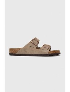 Birkenstock ciabatte slide in camoscio Arizona uomo colore beige 51461