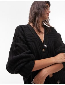 Topshop - Cardigan premium nero in maglia a pieghe