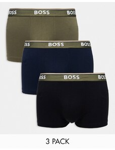 BOSS Bodywear - Power - Confezione da 3 boxer aderenti neri, verdi e blu-Multicolore