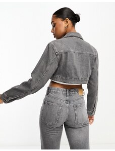 Pull&Bear - Giacca di jeans corta squadrata grigio slavato in coordinato