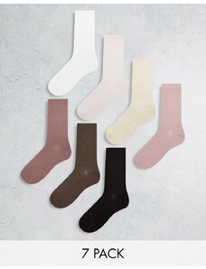 Lindex - Confezione da 7 paia di calzini sportivi a coste con bordi grezzi in tonalità naturali-Neutro