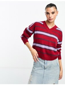 Daisy Street - Maglione aderente in maglia soffice a righe con scollo a V-Multicolore