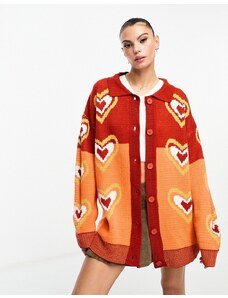Daisy Street - Cardigan extra largo con colletto in maglia a cuori rétro-Multicolore