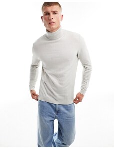 ASOS DESIGN - Maglione con collo alto in cotone grigio chiaro