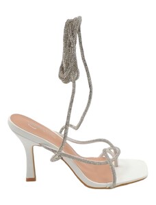 Malu Shoes Sandalo gioiello bianco donna tacco 12 fascia sottile di strass luccicanti cerimonia lacci con strass alla caviglia
