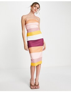 ASOS DESIGN - Vestito longuette midi a fascia con stampa a righe multicolore