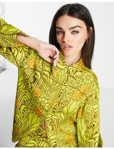 Damson Madder - Camicia in raso di poliestere giallo a fiori rétro in coordinato