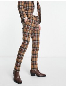 Twisted Tailor - Nevada - Pantaloni da abito skinny beige e blu a quadri scozzesi-Neutro