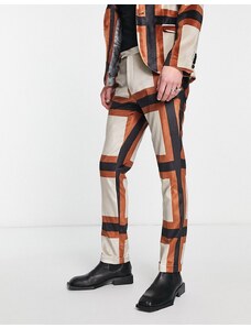 Twisted Tailor - Pantaloni da abito modello skinny marrone a quadri grandi
