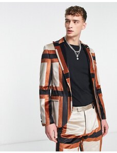 Twisted Tailor - Giacca da abito modello skinny marrone a quadri grandi