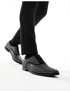 ASOS DESIGN - Scarpe eleganti stringate nere in camoscio sintetico con strass argento-Nero