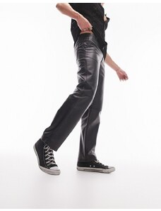Topman Limited - Pantaloni dritti in pelle nera premium-Nero
