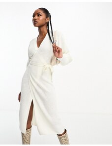 Esclusiva In The Style - Vestito maglia midi a portafoglio color crema-Nero