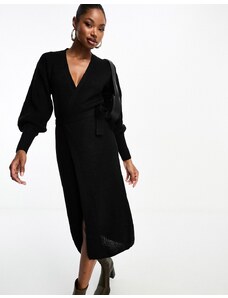 Esclusiva In The Style - Vestito maglia midi a portafoglio nero