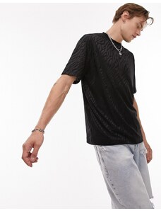 Topman - T-shirt oversize nera con stampa animalier-Nero