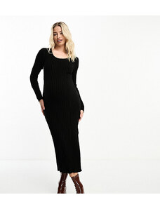 ASOS Maternity ASOS DESIGN Maternity - Vestito midi in maglia con filato testurizzato nero con scollo quadrato