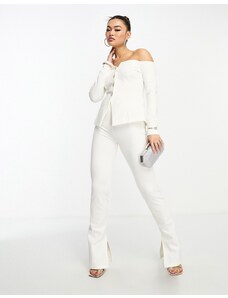 ASOS DESIGN - Pantaloni skinny elasticizzati color crema con spacco in coordinato-Bianco