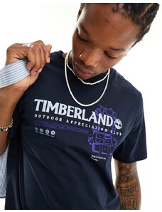 Timberland - T-shirt blu navy con grafica stile outdoor