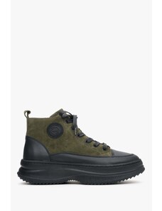 Women's Green & Black Leather & Suede High-Top Sneakers Estro ER00113558