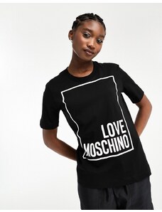 Love Moschino - T-shirt nera con logo riquadrato-Nero