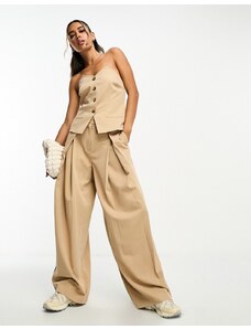 ASOS DESIGN - Pantaloni color cammello con risvolto sul davanti-Neutro