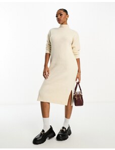 New Look - Vestito midi color panna in maglia-Bianco