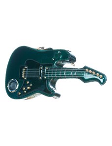Borsa Guitar Shana con casse funzionanti, con tracolla, Cosplay Steampunk, ecopelle, forma chitarra, colore verde, ARIANNA DINI DESIGN
