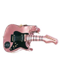 Borsa Guitar Shana con casse funzionanti, con tracolla, Cosplay Steampunk, ecopelle, forma chitarra, colore rosa, ARIANNA DINI DESIGN