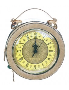 Borsa Mini Clock con orologio funzionante con tracolla, Cosplay Steampunk, ecopelle, colore beige, ARIANNA DINI DESIGN