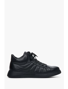 Men's Black High-Top Sneakers made of Genuine Leather Estro ER00111799