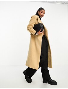 4th & Reckless - Cappotto lungo elegante color cammello effetto lana stretto in vita-Neutro