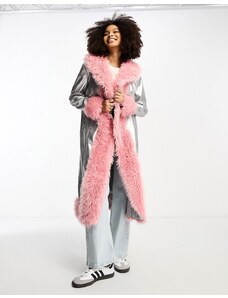 Annorlunda - Cappotto color argento metallizzato con pelliccia sintetica rosa-Multicolore